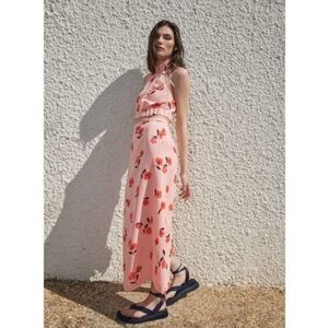Zara Pink Floral Linen Blend Midi Skirt